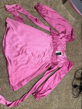 Pink Satin Long-Sleeve Mini Dress